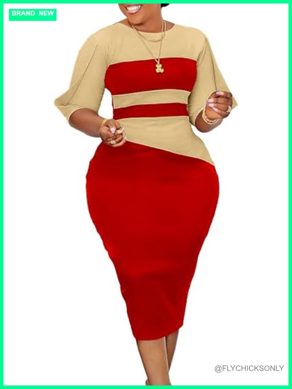 Elegant Midi Bodycon Pencil Dress with 3/4 Sleeves for Work & Party